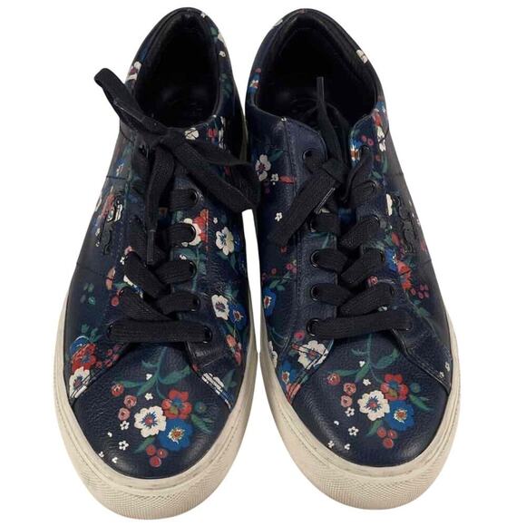Tory Burch Amelia Floral Print Leather Sneakers Blue Multi-Color Sneakers 8.5M - Picture 5 of 6